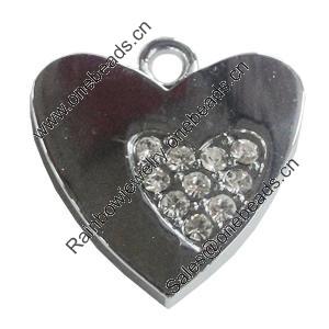 Zinc Alloy Charm/Pendant with Crystal, Heart 32x32mm, Sold by PC