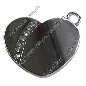 Zinc Alloy Charm/Pendant with Crystal, Heart 33x33mm, Sold by PC