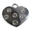 Zinc Alloy Charm/Pendant with Crystal, Heart 30x28mm, Sold by PC