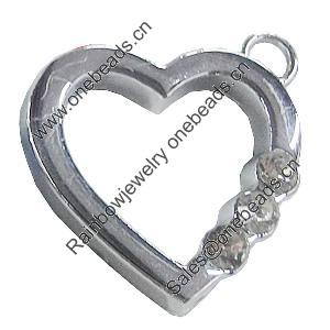 Zinc Alloy Charm/Pendant with Crystal, Heart 30x33mm, Sold by PC