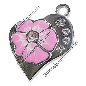 Zinc Alloy Charm/Pendant with Crystal, Heart 28x35mm, Sold by PC