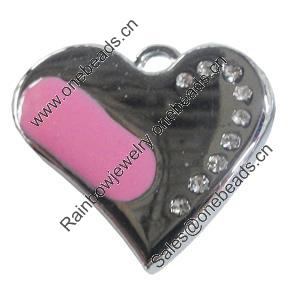 Zinc Alloy Charm/Pendant with Crystal, Heart 35x28mm, Sold by PC