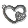Zinc Alloy Charm/Pendant with Crystal, Heart 32x27mm, Sold by PC
