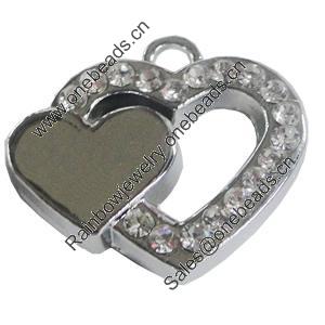 Zinc Alloy Charm/Pendant with Crystal, Heart 32x32mm, Sold by PC