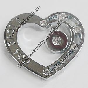 Zinc Alloy Charm/Pendant with Crystal, Heart 37x30mm, Sold by PC