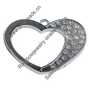 Zinc Alloy Charm/Pendant with Crystal, Heart 45x33mm, Sold by PC