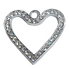 Zinc Alloy Charm/Pendant with Crystal, Heart 33x30mm, Sold by PC