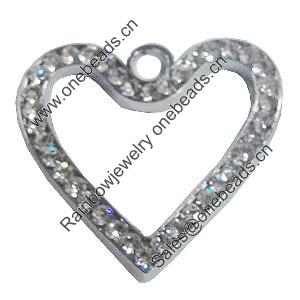 Zinc Alloy Charm/Pendant with Crystal, Heart 33x30mm, Sold by PC