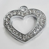 Zinc Alloy Charm/Pendant with Crystal, Heart 34x33mm, Sold by PC