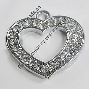 Zinc Alloy Charm/Pendant with Crystal, Heart 34x33mm, Sold by PC