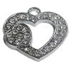 Zinc Alloy Charm/Pendant with Crystal, Heart 34x33mm, Sold by PC