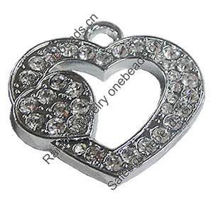 Zinc Alloy Charm/Pendant with Crystal, Heart 34x33mm, Sold by PC