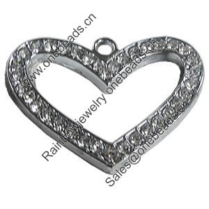 Zinc Alloy Charm/Pendant with Crystal, Heart 45x34mm, Sold by PC