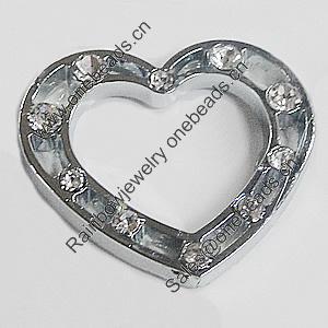 Zinc Alloy Charm/Pendant with Crystal, Heart 36x33mm, Sold by PC
