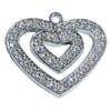 Zinc Alloy Charm/Pendant with Crystal, Heart 42x36mm, Sold by PC