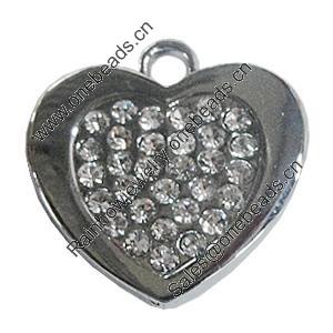 Zinc Alloy Charm/Pendant with Crystal, Heart 31x31mm, Sold by PC