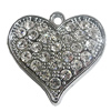 Zinc Alloy Charm/Pendant with Crystal, Heart 37x35mm, Sold by PC