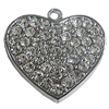 Zinc Alloy Charm/Pendant with Crystal, Heart 38x37mm, Sold by PC