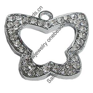 Zinc Alloy Charm/Pendant with Crystal, Hollow Butterfly 37x34mm, Sold by PC