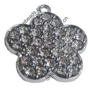 Zinc Alloy Charm/Pendant with Crystal, Flower 37x40mm, Sold by PC