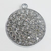 Zinc Alloy Charm/Pendant with Crystal, Flat Round 33x40mm, Sold by PC