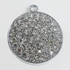 Zinc Alloy Charm/Pendant with Crystal, Flat Round 33x40mm, Sold by PC