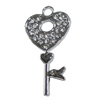 Zinc Alloy Charm/Pendant with Crystal, Key 21x41mm, Sold by PC