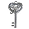 Zinc Alloy Charm/Pendant with Crystal, Key 21x41mm, Sold by PC