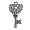 Zinc Alloy Charm/Pendant with Crystal, Key 21x41mm, Sold by PC