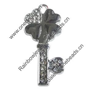 Zinc Alloy Charm/Pendant with Crystal, Key 21x46mm, Sold by PC