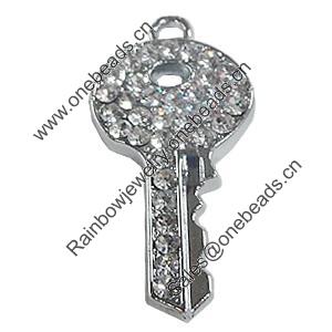 Zinc Alloy Charm/Pendant with Crystal, Key 24x47mm, Sold by PC