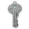 Zinc Alloy Charm/Pendant with Crystal, Key 24x47mm, Sold by PC