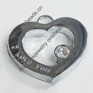 Zinc Alloy Charm/Pendant with Crystal, Heart 32x30mm, Sold by PC