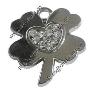 Zinc Alloy Charm/Pendant with Crystal, Flower 26x30mm, Sold by PC