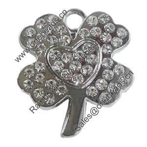 Zinc Alloy Charm/Pendant with Crystal, Flower 25x32mm, Sold by PC