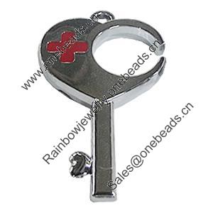 Zinc Alloy Charm/Pendant with Crystal, Key 28x50mm, Sold by PC