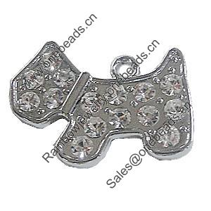 Zinc Alloy Charm/Pendant with Crystal, Dog 33x24mm, Sold by PC
