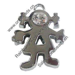 Zinc Alloy Charm/Pendant with Crystal, 28x37mm, Sold by PC