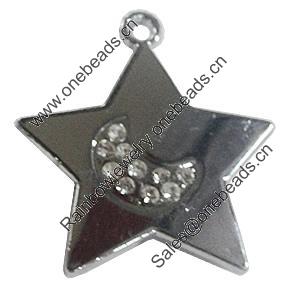 Zinc Alloy Charm/Pendant with Crystal, Star 38x43mm, Sold by PC