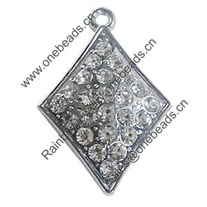 Zinc Alloy Charm/Pendant with Crystal, Diamond 31x45mm, Sold by PC