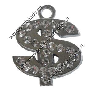 Zinc Alloy Charm/Pendant with Crystal, 28x34mm, Sold by PC