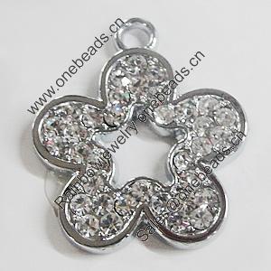 Zinc Alloy Charm/Pendant with Crystal, Flower 31x36mm, Sold by PC