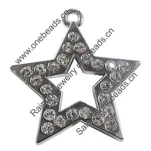 Zinc Alloy Charm/Pendant with Crystal, Star 33x37mm, Sold by PC