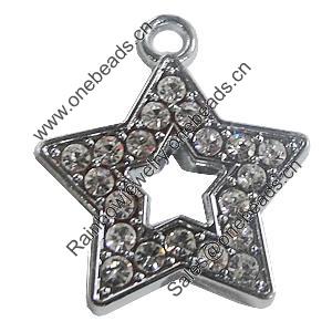Zinc Alloy Charm/Pendant with Crystal, Star 30x36mm, Sold by PC