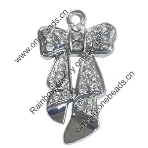 Zinc Alloy Charm/Pendant with Crystal, 26x46mm, Sold by PC