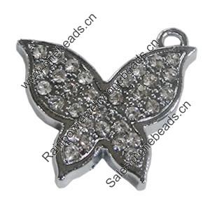 Zinc Alloy Charm/Pendant with Crystal, Butterfly 37x33mm, Sold by PC