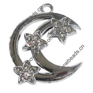 Zinc Alloy Charm/Pendant with Crystal, Moon 33x40mm, Sold by PC