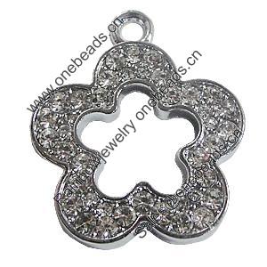 Zinc Alloy Charm/Pendant with Crystal, Flower 32x40mm, Sold by PC