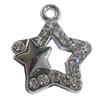 Zinc Alloy Charm/Pendant with Crystal, Star 30x36mm, Sold by PC