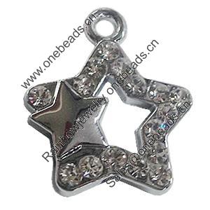 Zinc Alloy Charm/Pendant with Crystal, Star 30x36mm, Sold by PC